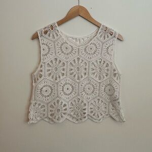 White Crochet Sleeveless Top